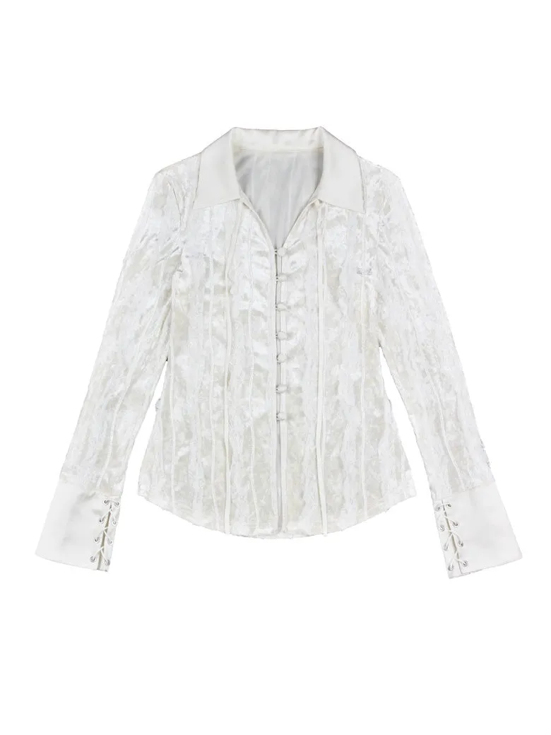 Embroidery Lace Elegant Long-Cuffs Blouse