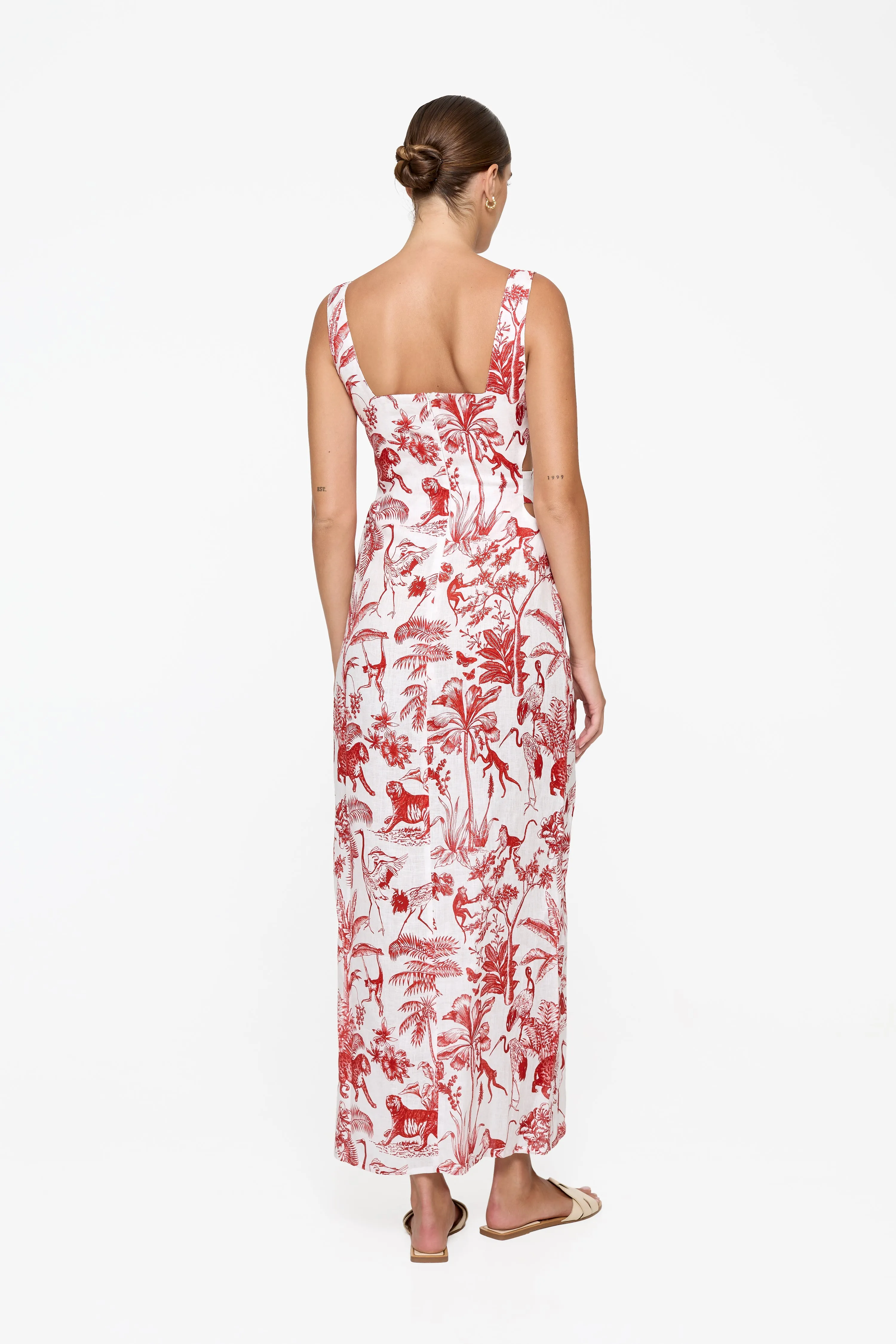 Evie Cutout Maxi Dress - Red Toile Linen