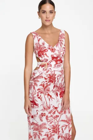 Evie Cutout Maxi Dress - Red Toile Linen