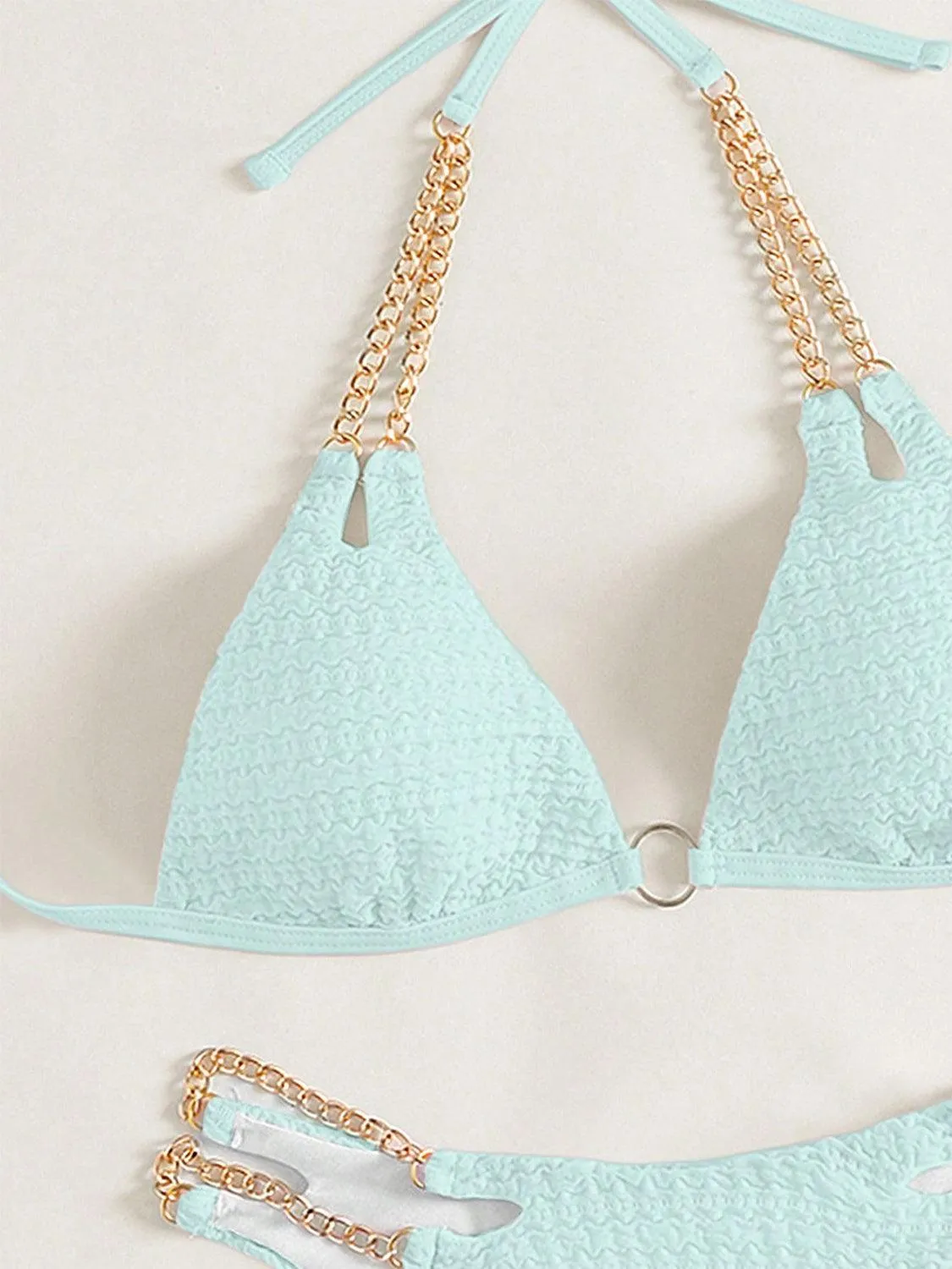 Expensive Look Chain Detail High Cut Bikini Set