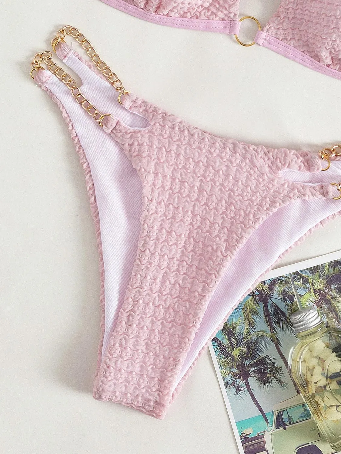 Expensive Look Chain Detail High Cut Bikini Set