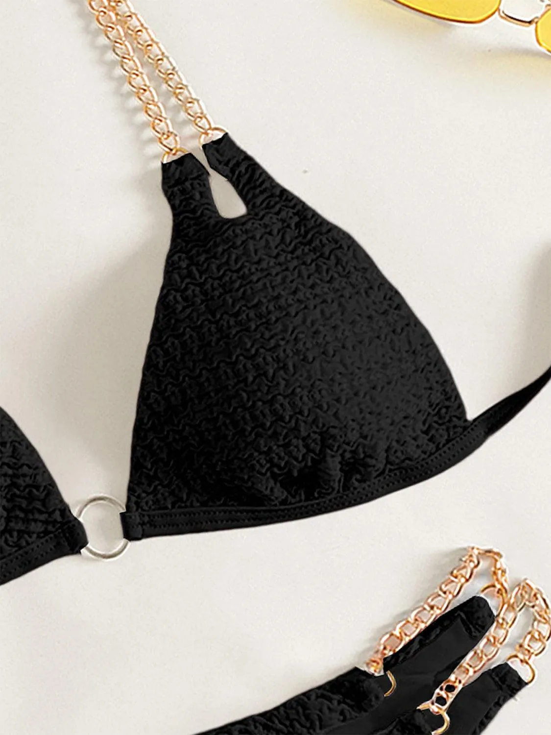 Expensive Look Chain Detail High Cut Bikini Set
