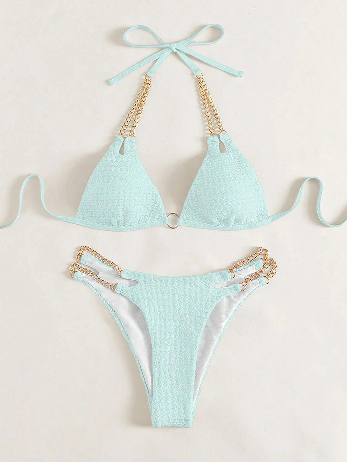 Expensive Look Chain Detail High Cut Bikini Set