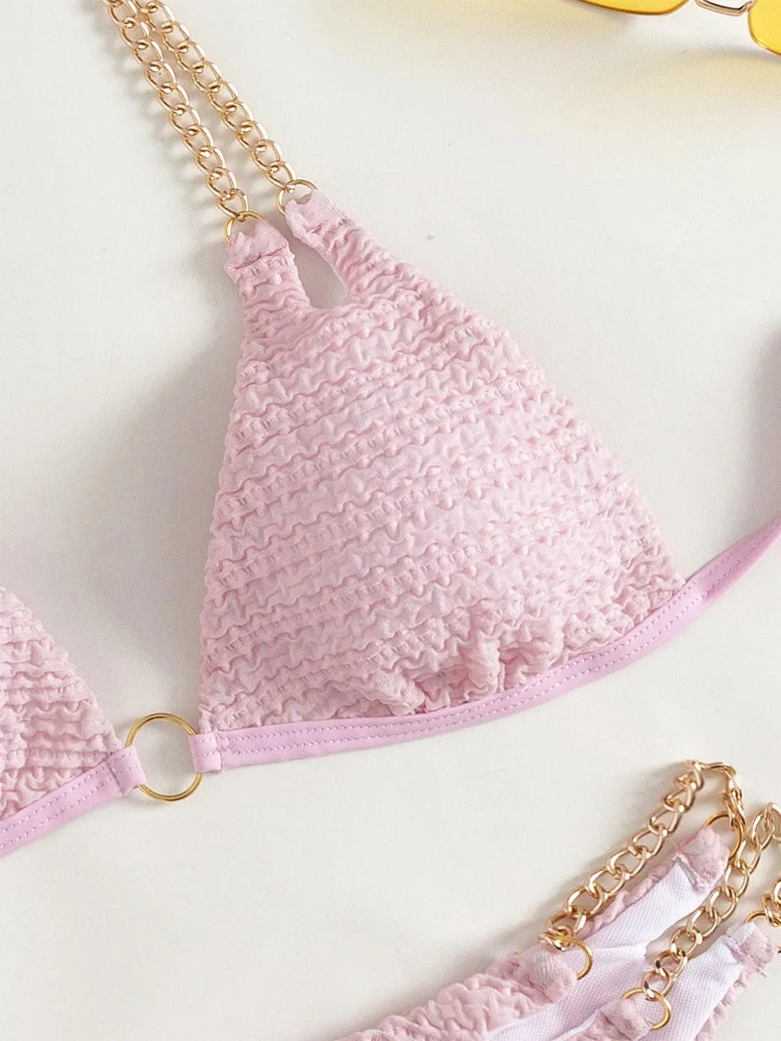 Expensive Look Chain Detail High Cut Bikini Set