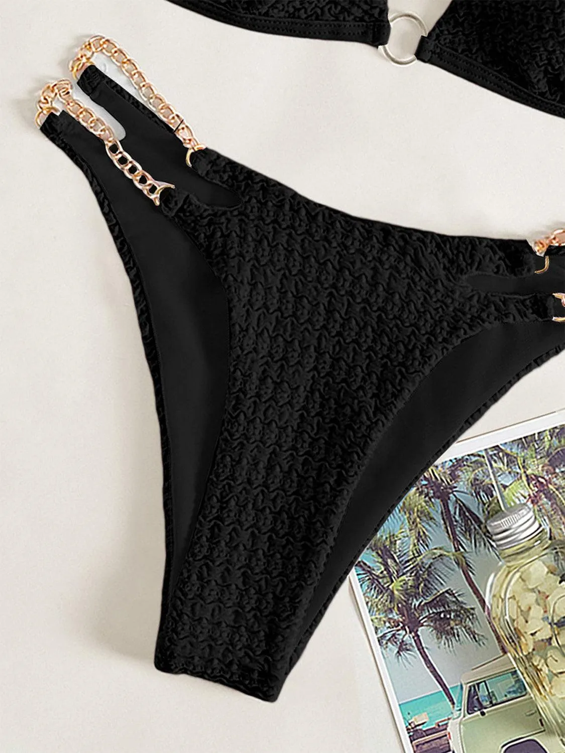 Expensive Look Chain Detail High Cut Bikini Set