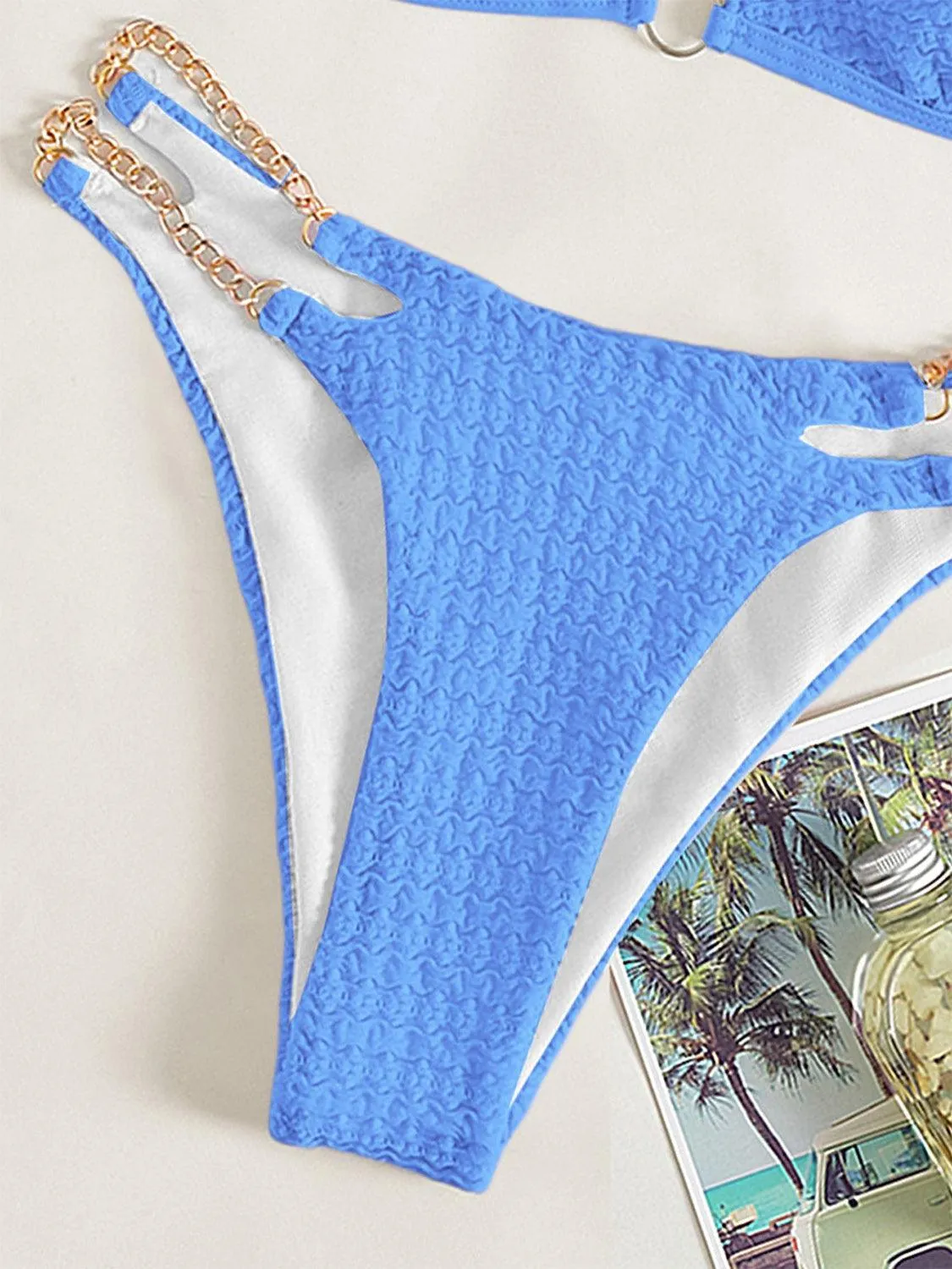 Expensive Look Chain Detail High Cut Bikini Set