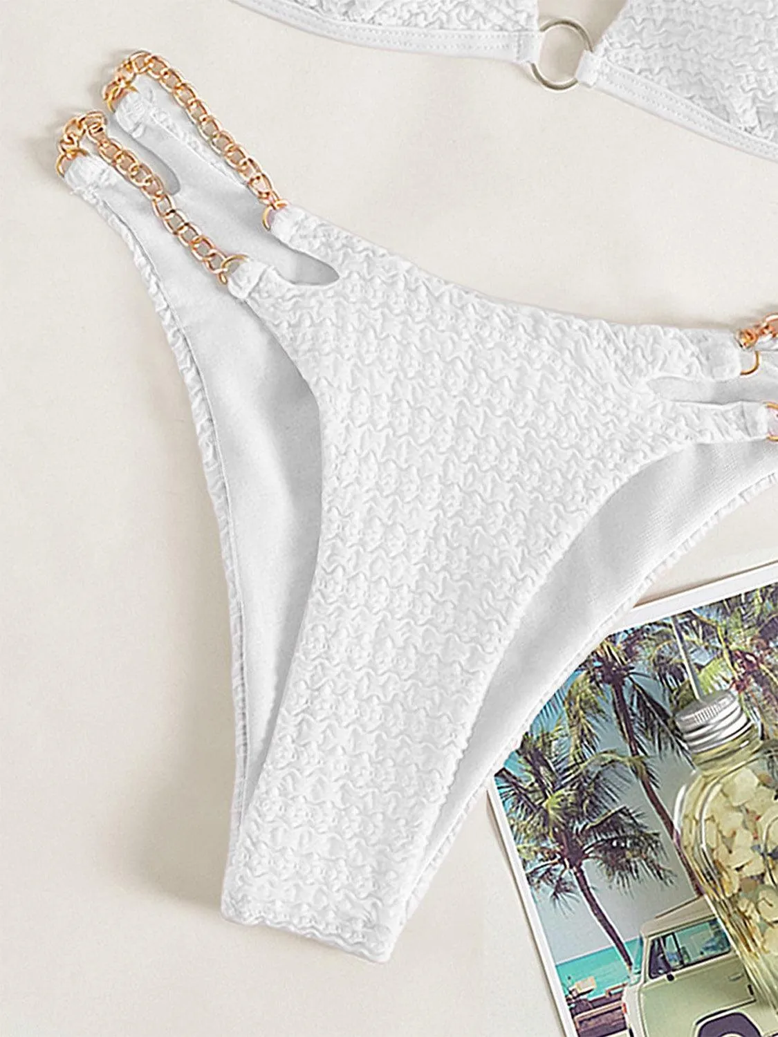 Expensive Look Chain Detail High Cut Bikini Set