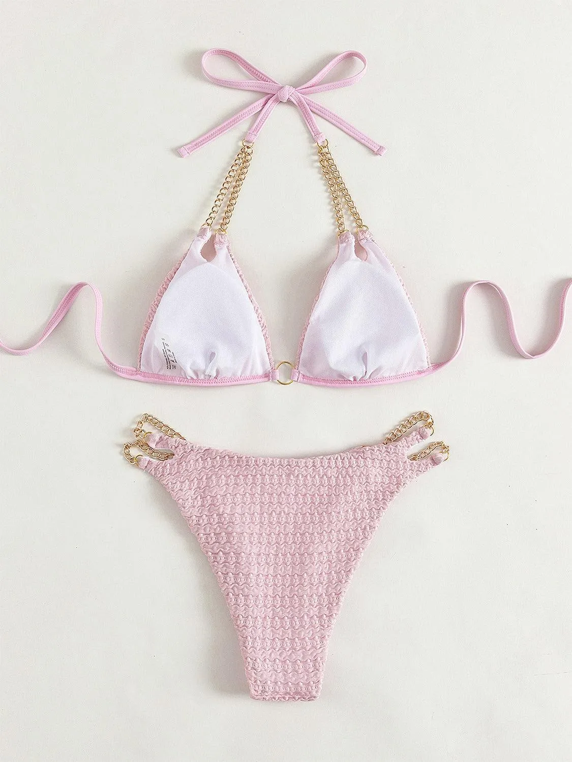 Expensive Look Chain Detail High Cut Bikini Set