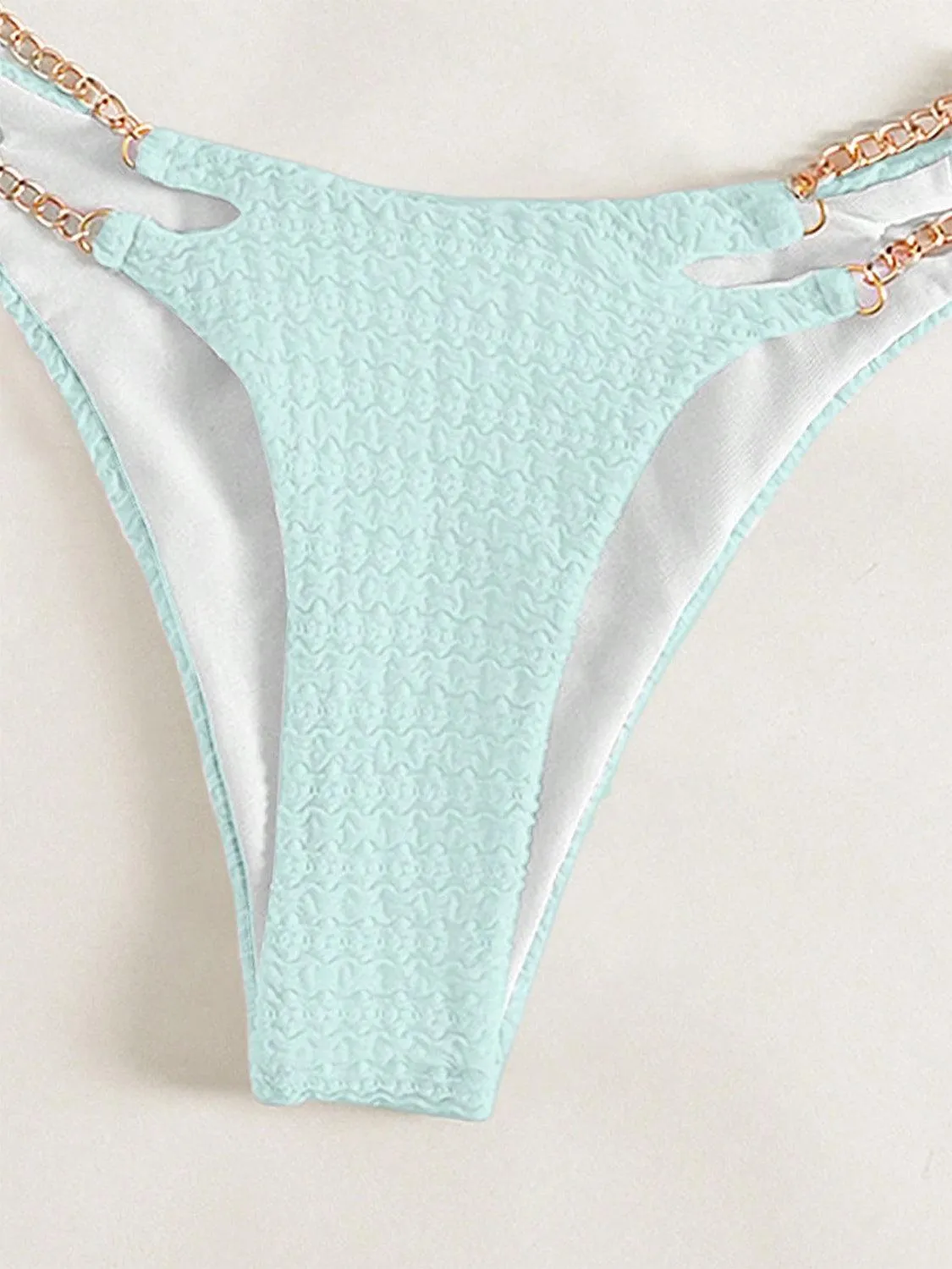 Expensive Look Chain Detail High Cut Bikini Set