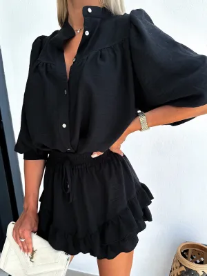 Fashion Linen Shirt Skirt Set