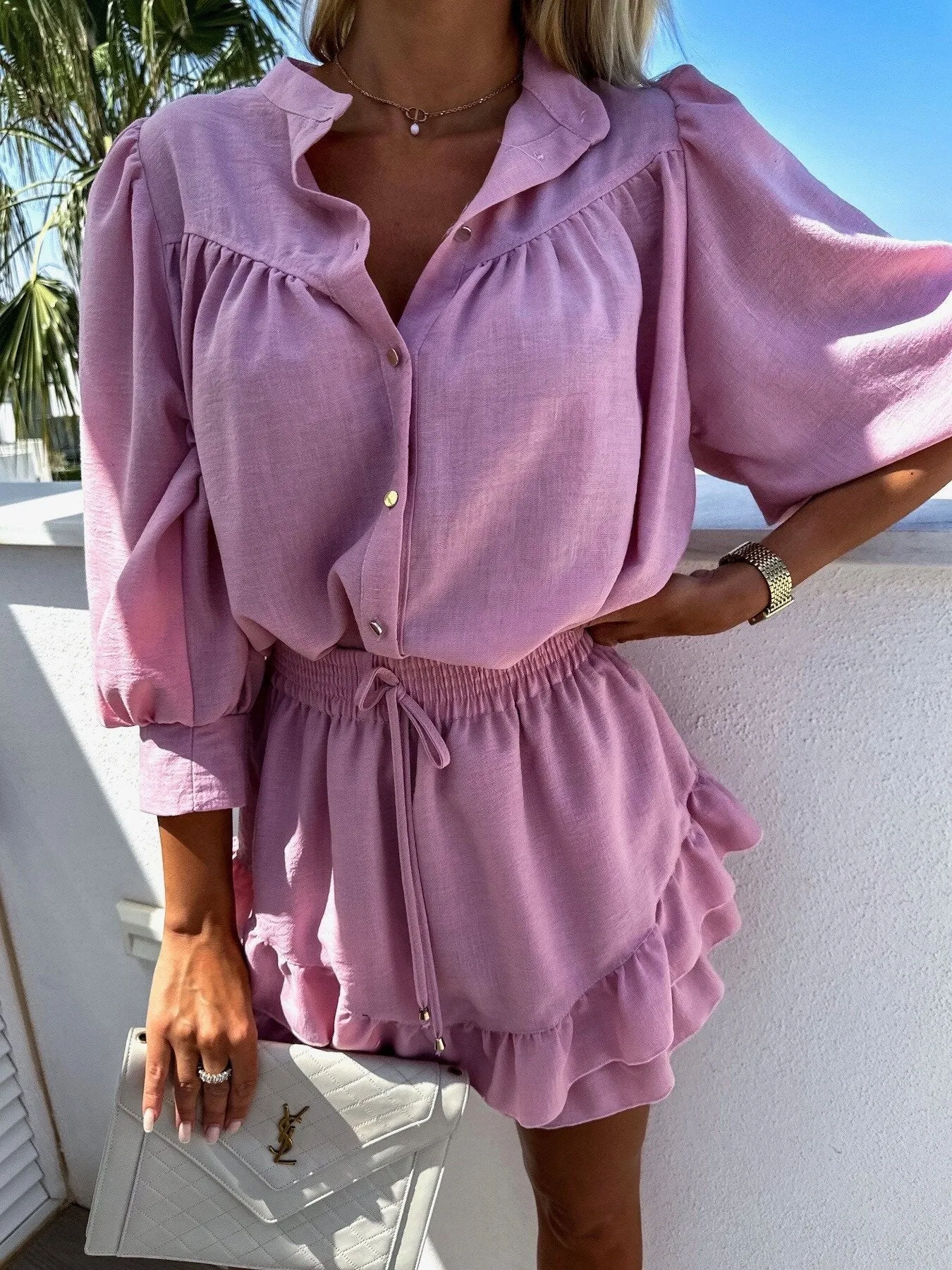 Fashion Linen Shirt Skirt Set