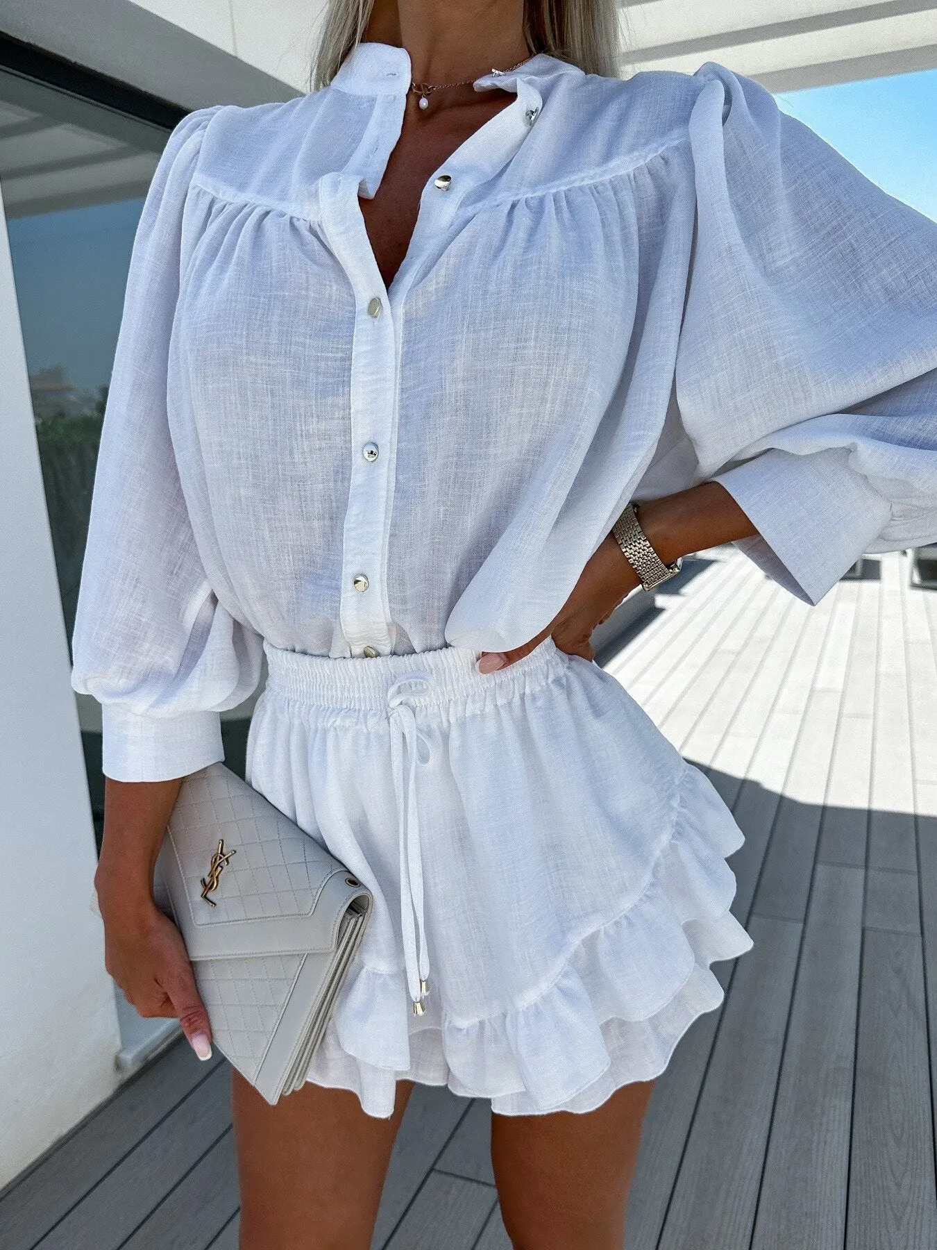 Fashion Linen Shirt Skirt Set