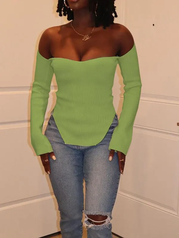 FashionSierra - Momycharm Solid Off Shoulder Irregular Elegant Tops