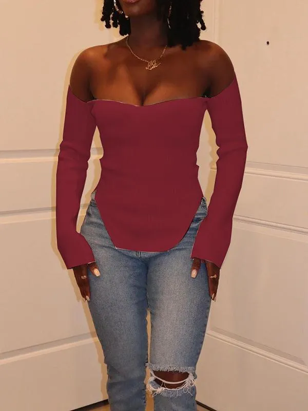FashionSierra - Momycharm Solid Off Shoulder Irregular Elegant Tops