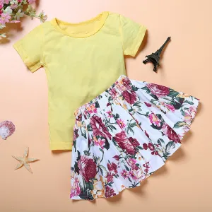 Floral Baby Kids Girl Dress Short Sleeve Top T-Shirt Skirt Outfits Set Clothes