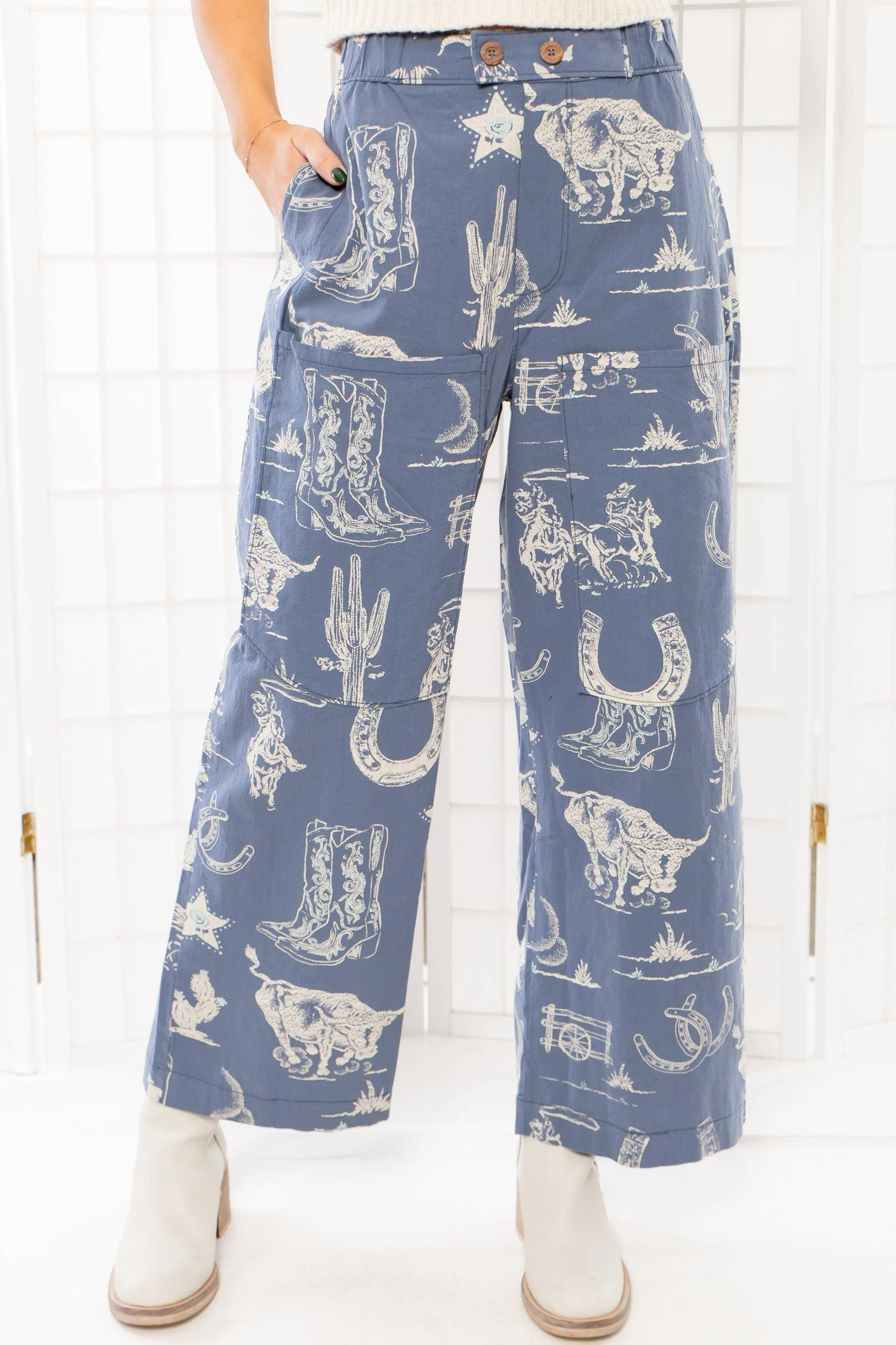 Free People Indigo Combo - Rodeo Time Seaside Pull-On Pants