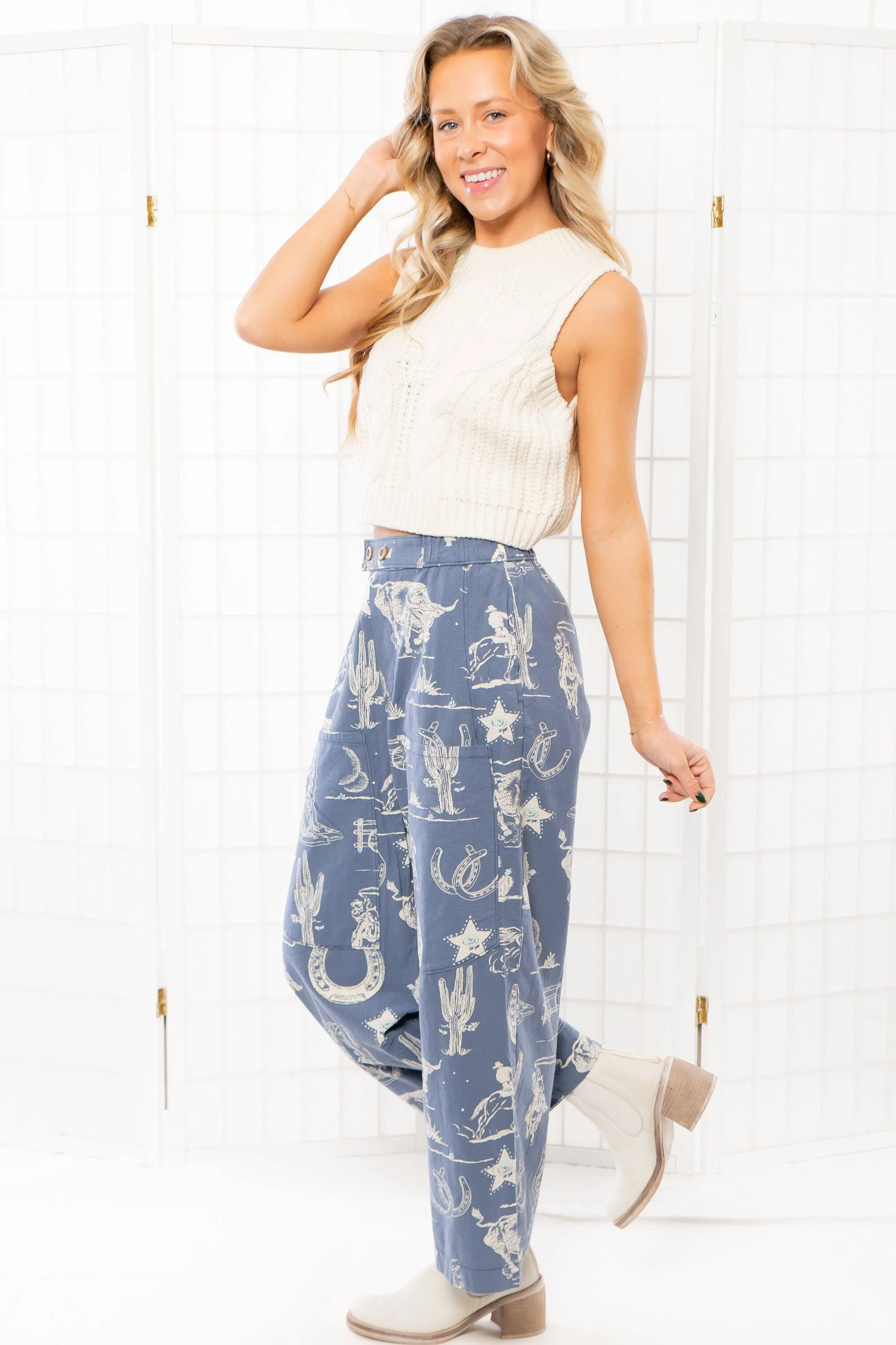 Free People Indigo Combo - Rodeo Time Seaside Pull-On Pants