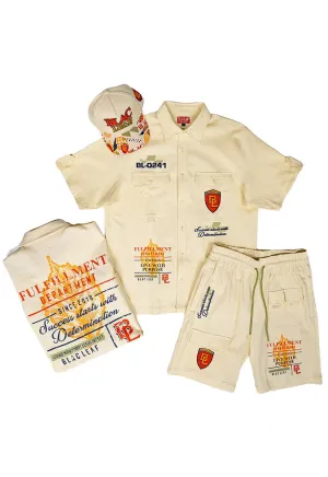 Fulfillment Dept. Button Up Shirt, Fulfillment Dept. Utility Shorts and Fulfillment Dept. Trucker Hat Bundle