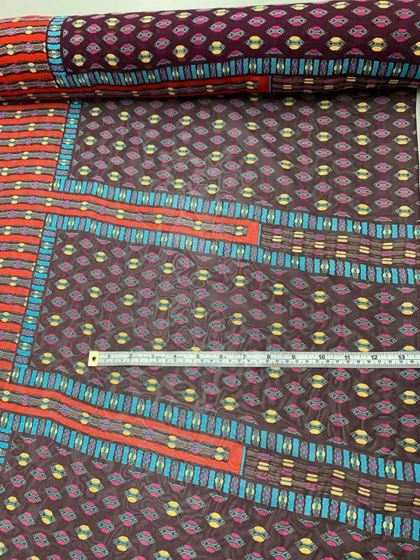 Geometric Gold Leaf Printed Silk Chiffon - Maroon / Magenta / Gold