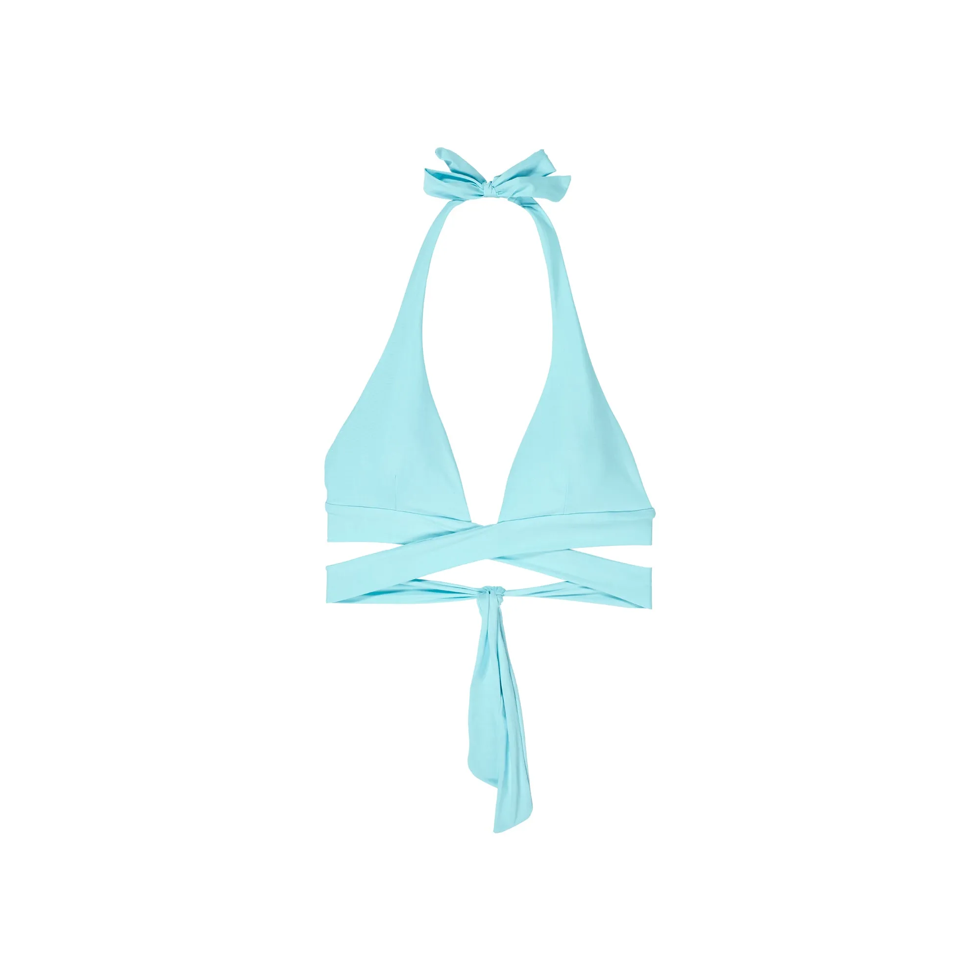 Gigi Wrap Halter Bikini Top in Dreamy Blue