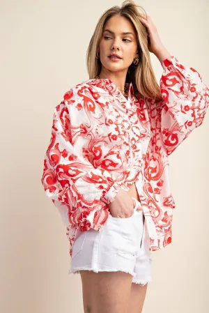 GiGio OVERSIZED Vibrant Print Top in Red