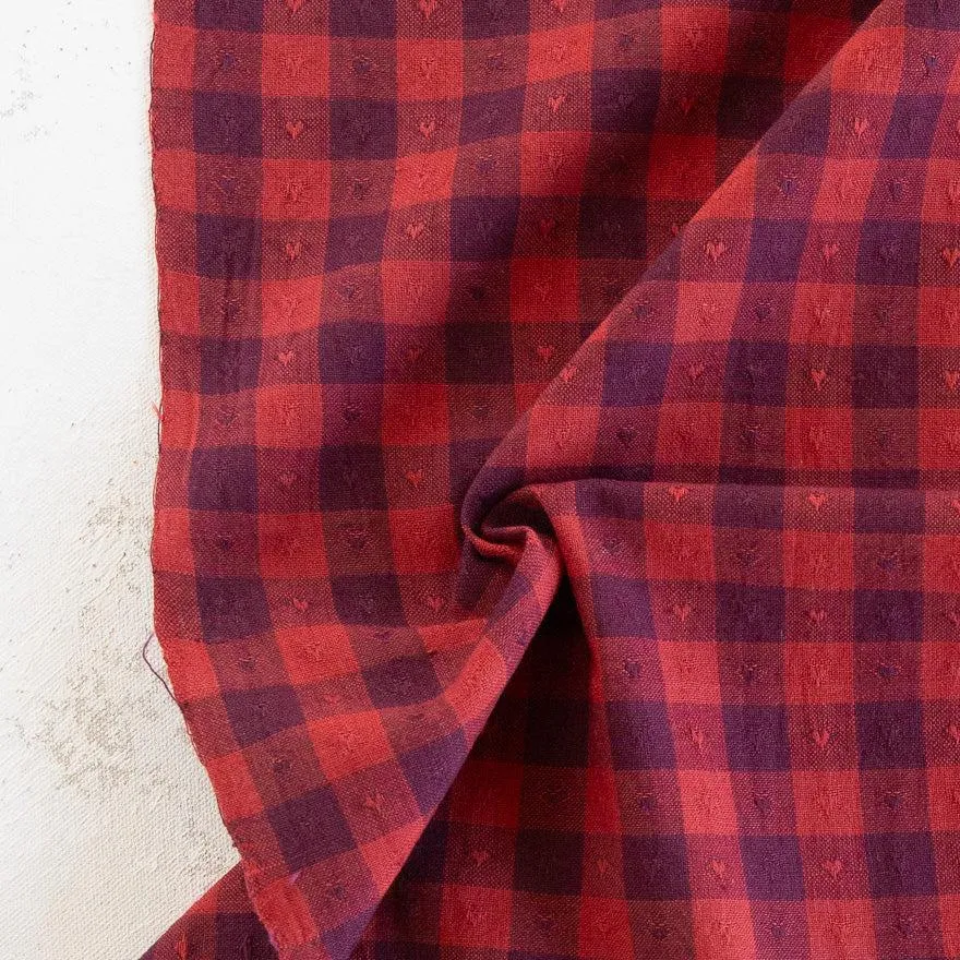 Gingham Dobby Hearts in Maraschino | Queen of Hearts | Fableism Supply Co