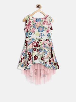 Girls Multicolor Crepe Floral Printed High-Low Dress