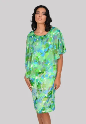 Green/Turquoise Silk Dress With Split Sleeve