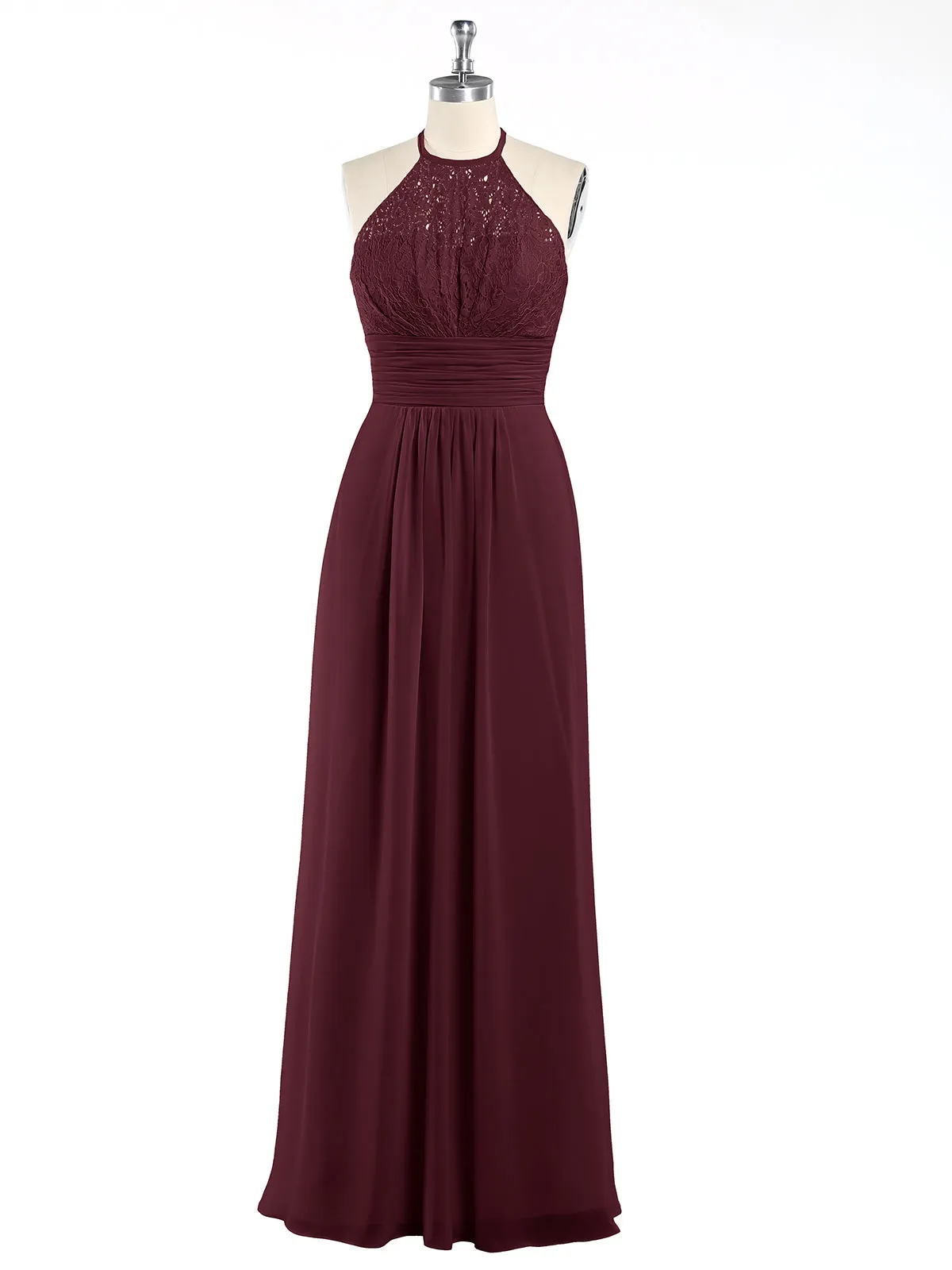 Halter Chiffon And Lace Long Dresses Cabernet