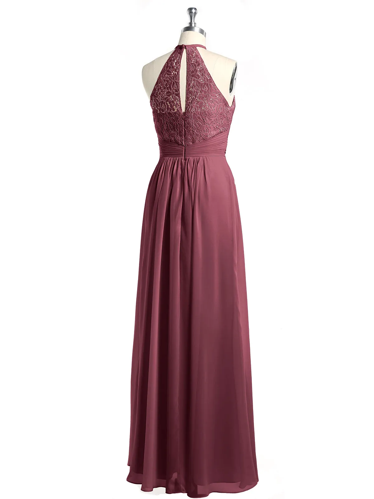 Halter Chiffon And Lace Long Dresses Cabernet