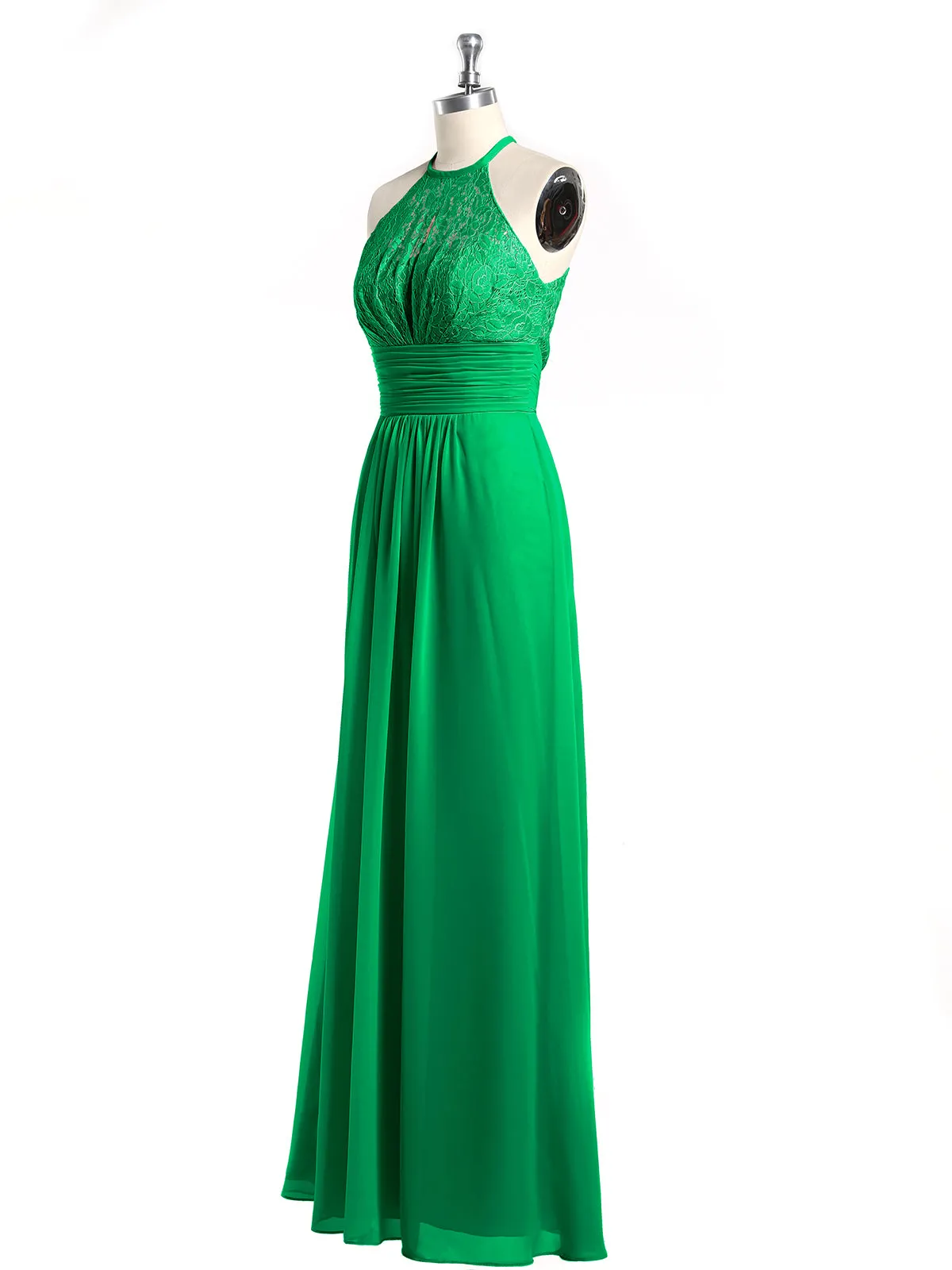 Halter Chiffon And Lace Long Dresses Emerald