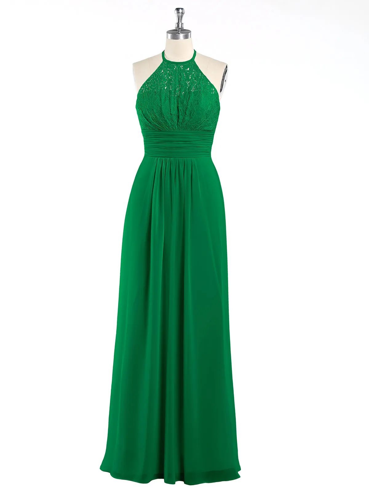 Halter Chiffon And Lace Long Dresses Emerald