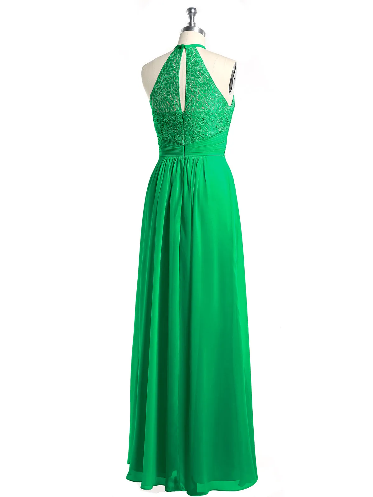 Halter Chiffon And Lace Long Dresses Emerald