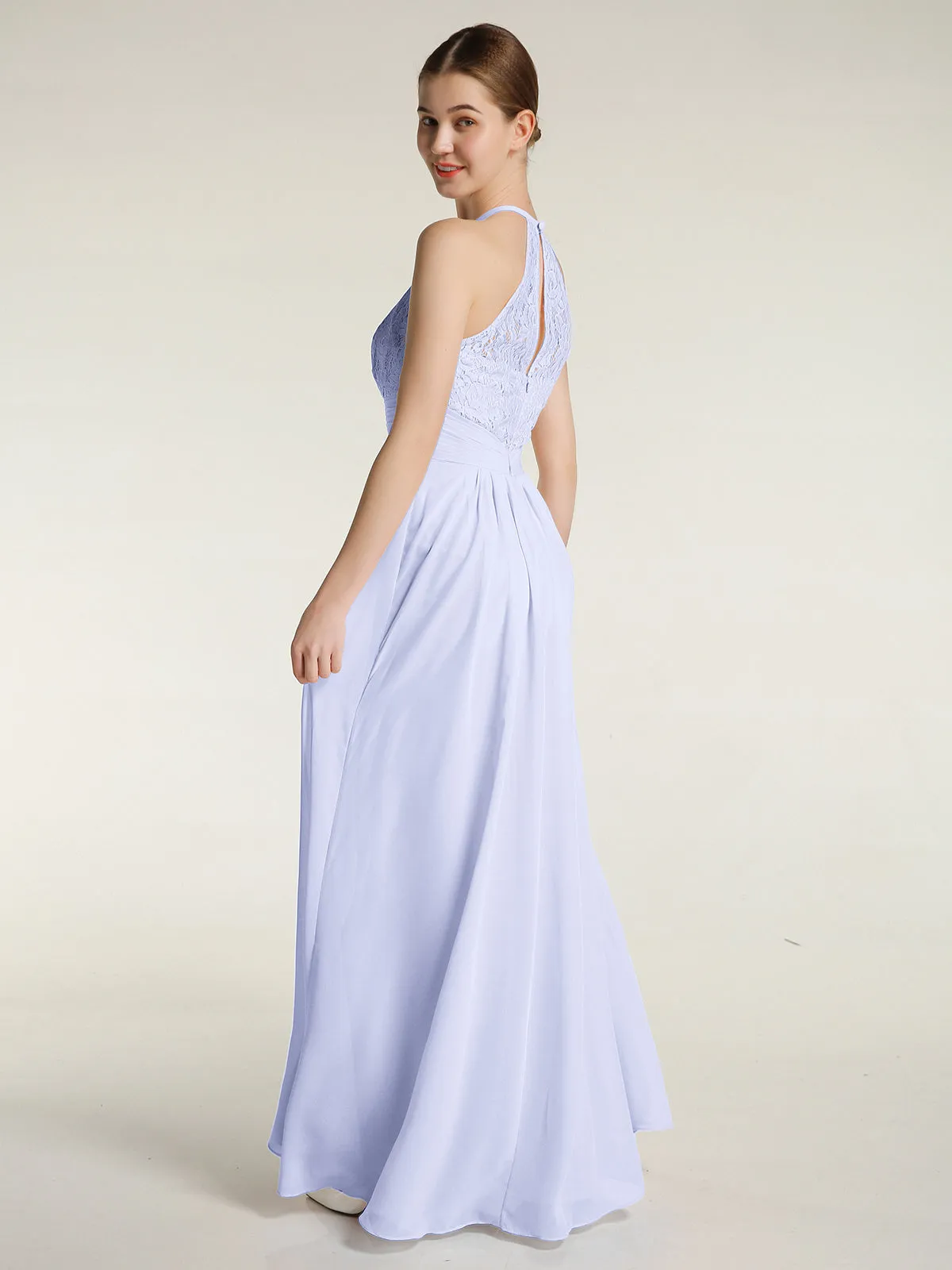 Halter Chiffon And Lace Long Dresses Lavender Plus Size