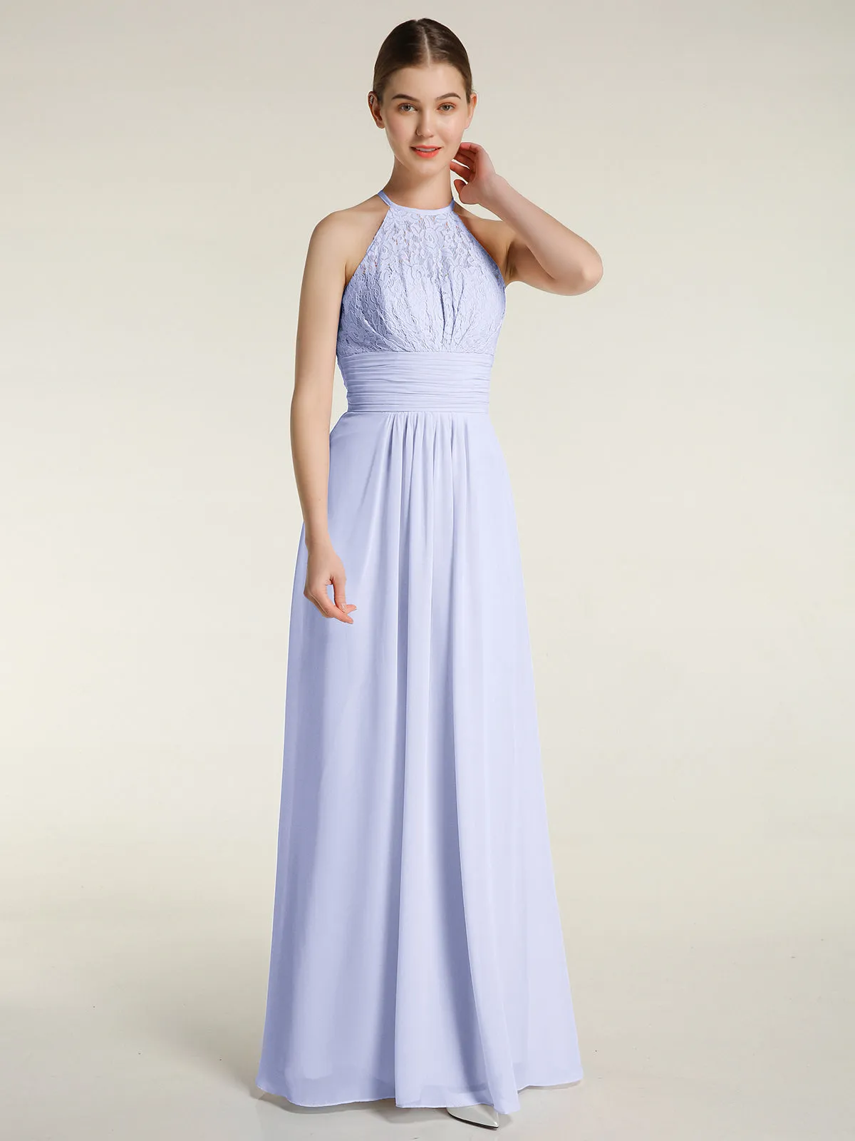 Halter Chiffon And Lace Long Dresses Lavender Plus Size