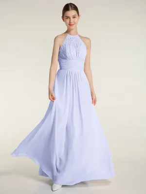 Halter Chiffon And Lace Long Dresses Lavender Plus Size