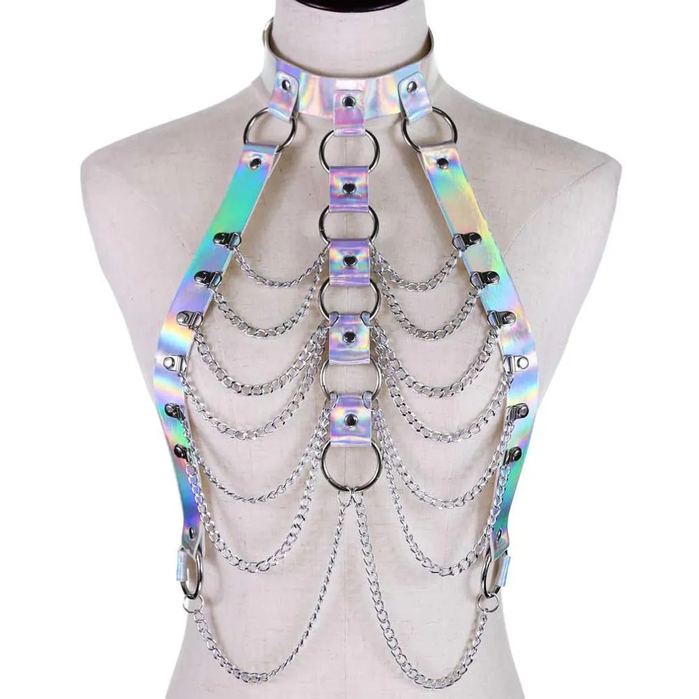 Holographic Body Chain Harness Rave Tops