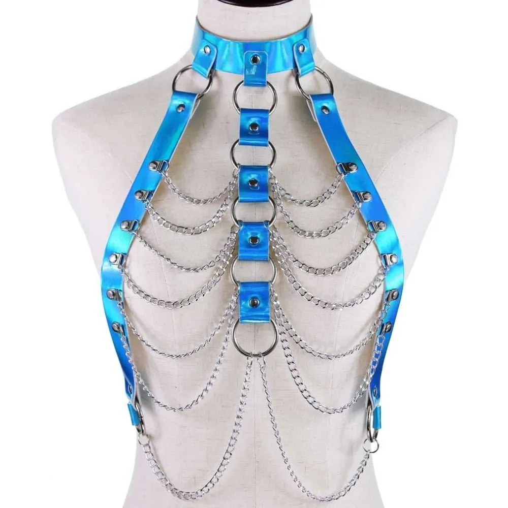Holographic Body Chain Harness Rave Tops