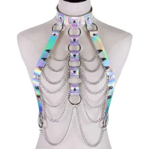 Holographic Body Chain Harness Rave Tops