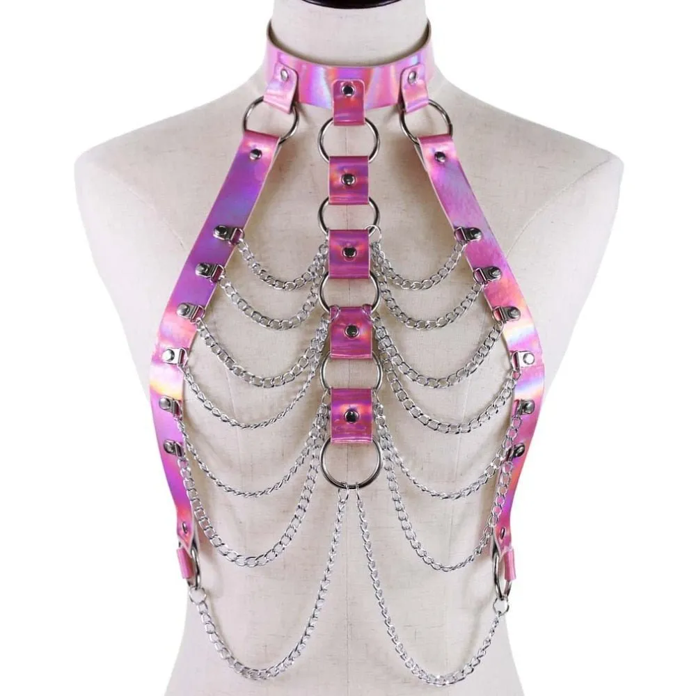 Holographic Body Chain Harness Rave Tops