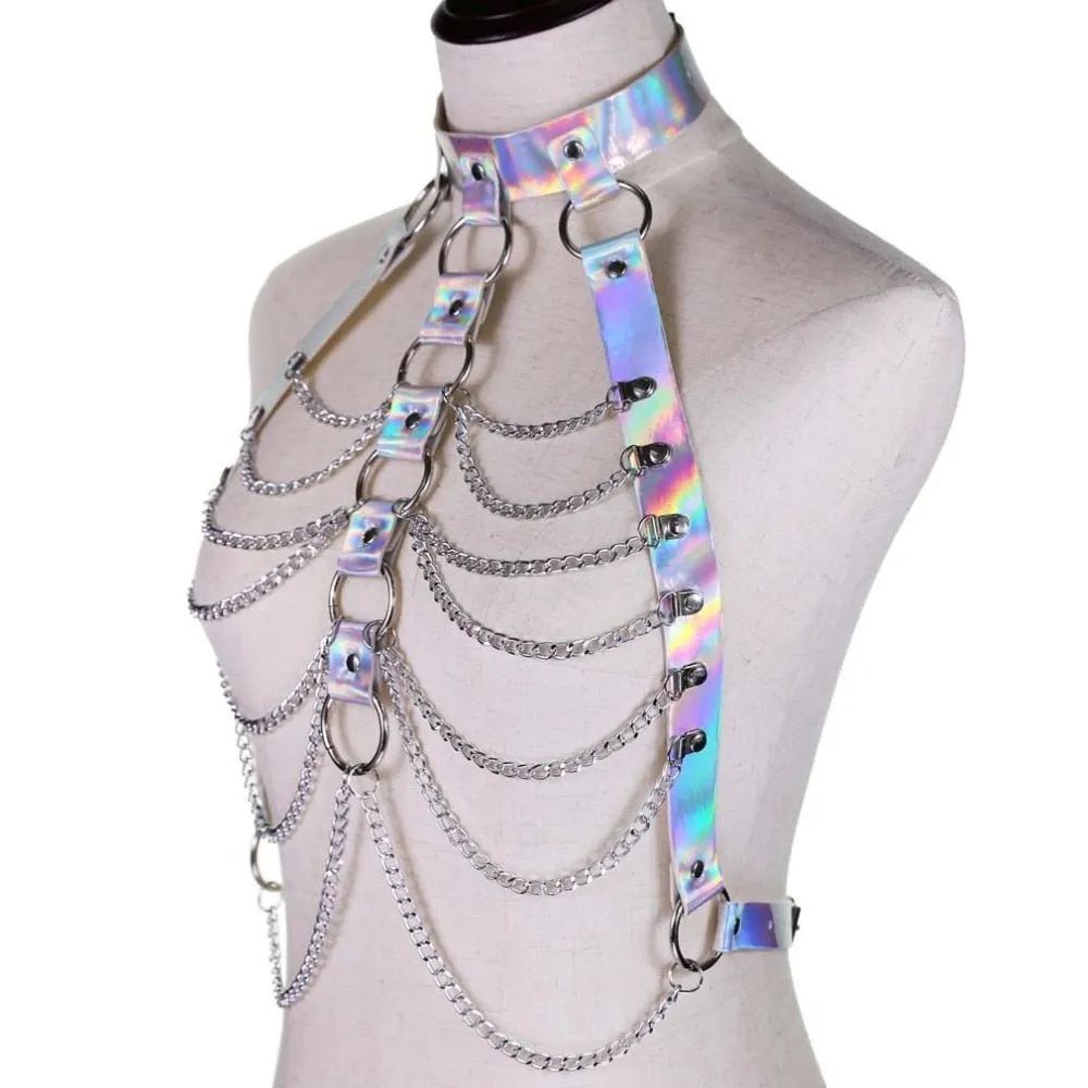 Holographic Body Chain Harness Rave Tops
