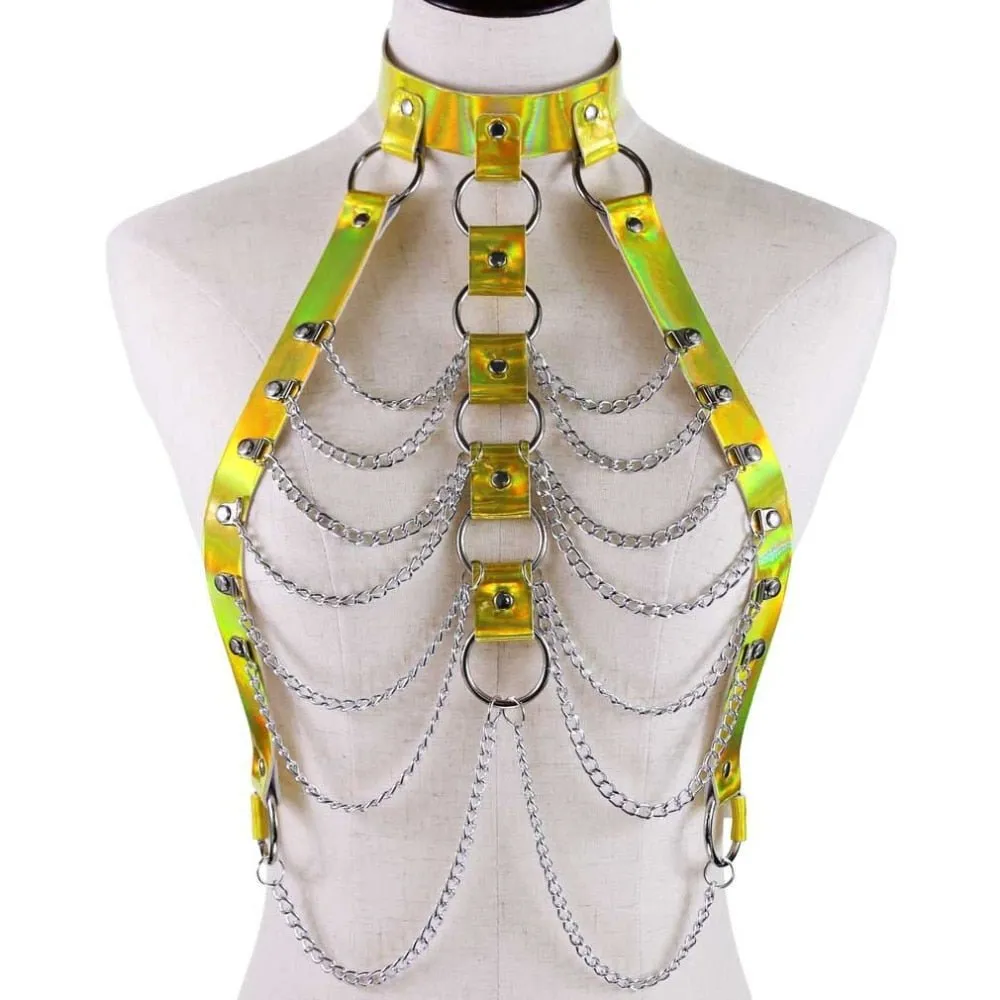Holographic Body Chain Harness Rave Tops