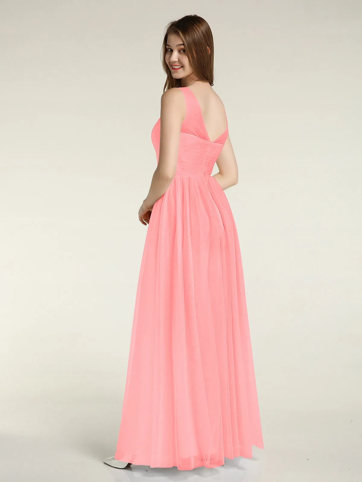 Illusion Neck Cross Tulle Bridesmaid Dresses-Flamingo Plus Size
