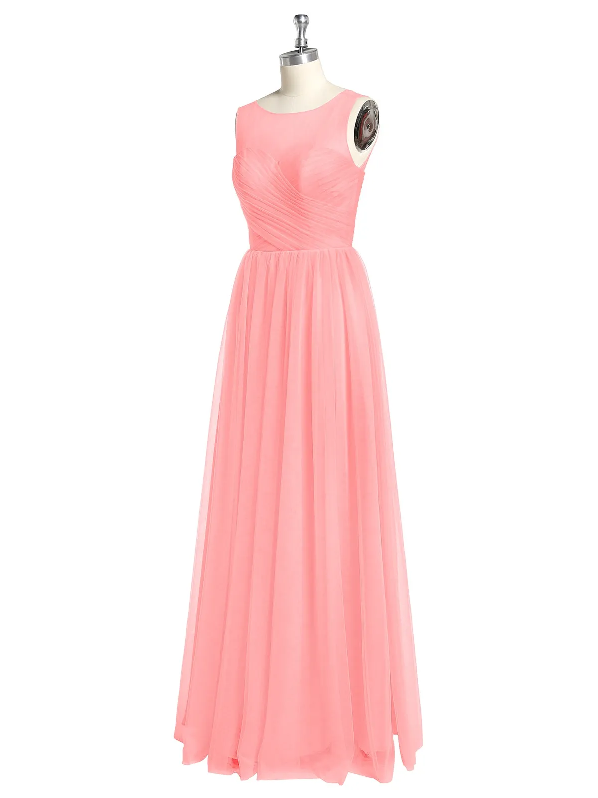 Illusion Neck Cross Tulle Bridesmaid Dresses-Flamingo Plus Size