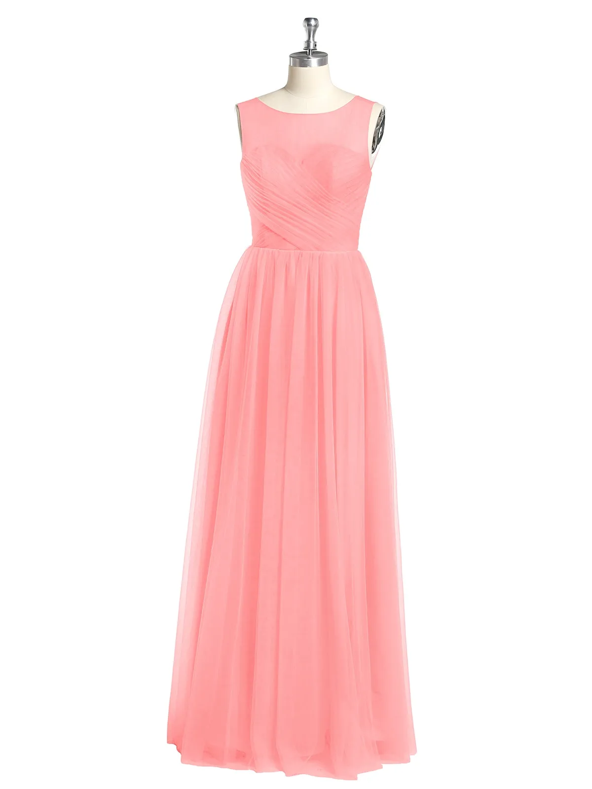 Illusion Neck Cross Tulle Bridesmaid Dresses-Flamingo Plus Size