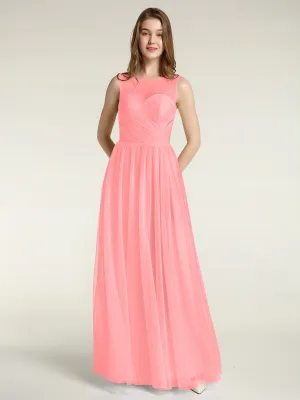 Illusion Neck Cross Tulle Bridesmaid Dresses-Flamingo Plus Size