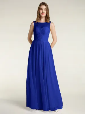 Illusion Neck Cross Tulle Bridesmaid Dresses-Royal Blue Plus Size