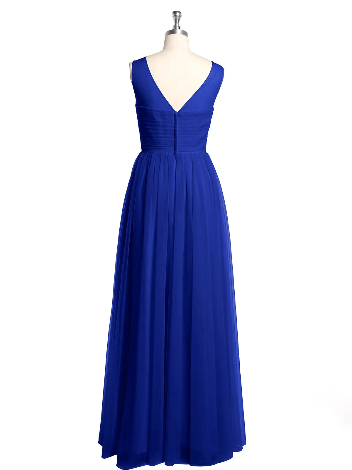 Illusion Neck Cross Tulle Bridesmaid Dresses-Royal Blue Plus Size