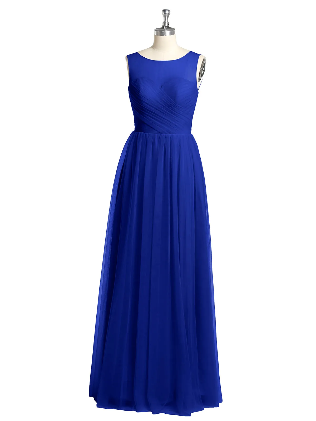 Illusion Neck Cross Tulle Bridesmaid Dresses-Royal Blue Plus Size