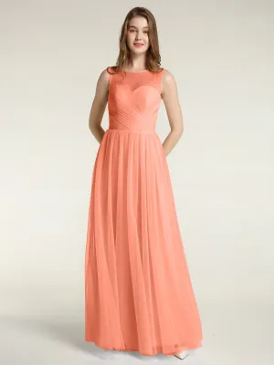 Illusion Neck Cross Tulle Bridesmaid Dresses-Sunset
